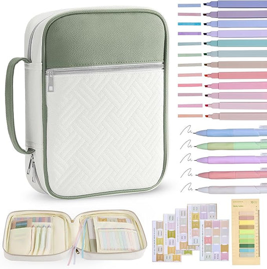 Bible Cover Bible Book Cover Bible Case for Women Canvas Carrying Case Book Protector Quilted Vegan Leather Bible Covers Study Supplies Accessories Christian Gift (Green, One Size)