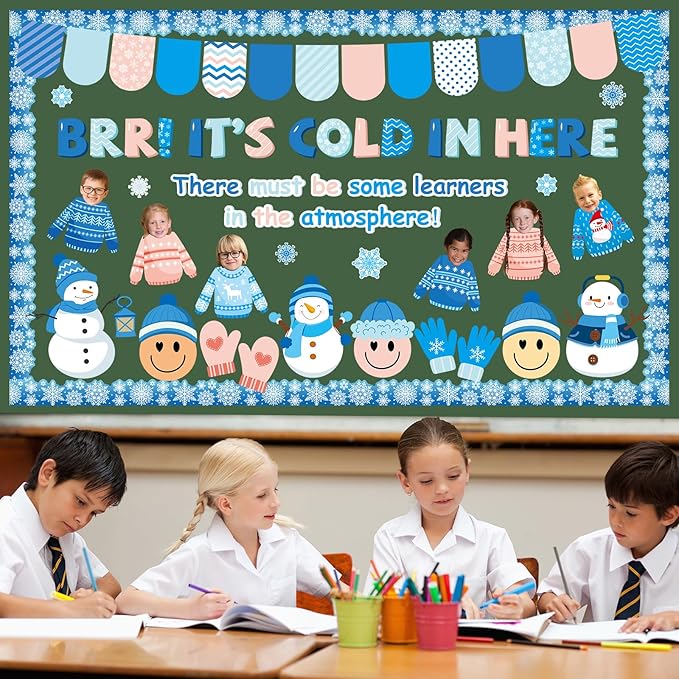Winter Snowman Bulletin Board Decorations Set Winter Sweater Paper Cutouts Christmas DIY Photo Snowflake Classroom Bulletin Border for Xmas Holiday Party School Home Chalkboard Wall Decoration Favor