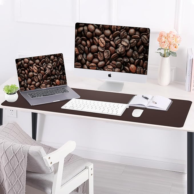 AFIING Cork Desk Mat 31.5" x 17", Coffee,Desk pad Protector | Dual-Sided Cork & PU Leather, Large Mouse Pad, Non-Slip & Waterproof