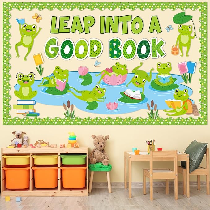 gisgfim Frog Reading Bulletin Board Decorations Set Classroom Summer Leap Into A Good Book Bulletins Boards Summer Frog Cutouts Bulletin Board Borders Decor for School Library Chalkboard Wall