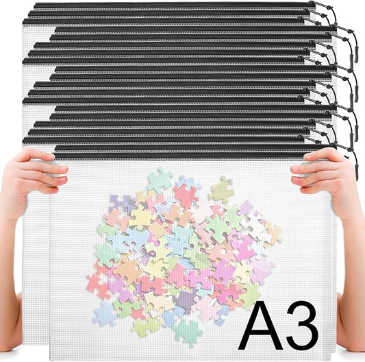 YOPCDJ 24pcs Mesh Zipper Pouch Bags A4 Mesh Bags for Classroom Organization, Waterproof Document Zipper Pouches for Cosmetics, Travel Storage File Bags for Office Supplie (Black-A3-20PCS)
