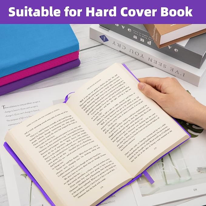 KICNIC Purple Fabric Book Cover for Hardcover, 1 Pack, 6x9 Inch, Up to 8.5”x9.5”, Adjustable School Book Sleeve Protector for Teens, Stretchable Decorative Cloth Book Sox for Book Covers