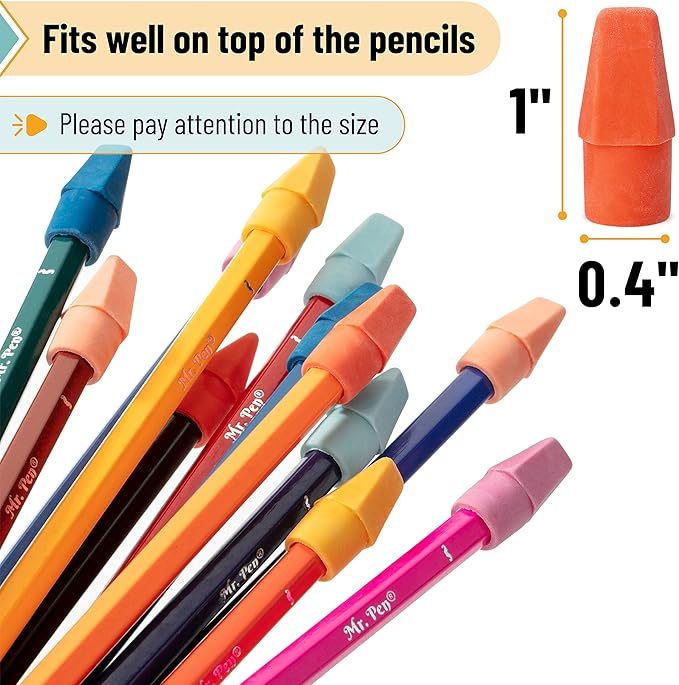 Mr. Pen- Pencil Eraser Toppers, 120 Pack, Vintage Colors, Cap Erasers, Pencil Top Erasers, Eraser Tops