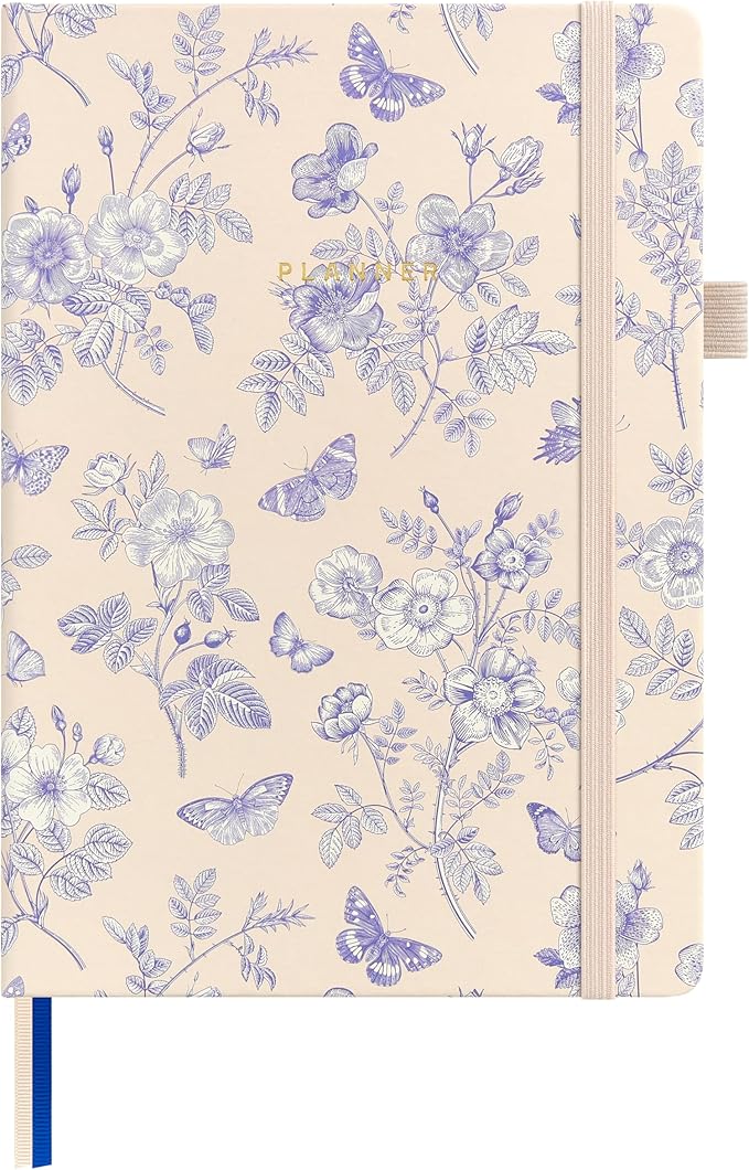 &And Per Se Undated Weekly Planner 2026, A5 size Leather Hardcover Planner with Goals & Habit Tracker – ADHD Planner & Productivity Journal (Blue Flowers)