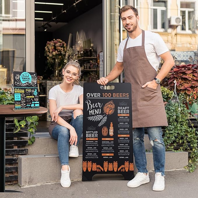 A-Frame Chalkboard Sign 16x32 Double-Sided Sandwich Board with 8x12 Bonus Small Chalkboard, 6 Liquid & Solid Chalk Markers, Folding Outdoor Sign for Business, Restaurants, Weddings & Events