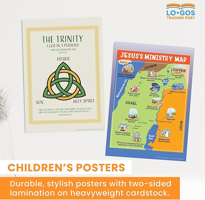 TREE OF LIFE REV. 22:14 Bible Posters For Kids - The Trinity, 11"x17" Laminated Sunday School Posters For Christian Classroom Decor, Sunday School Decorations For Classroom & Church Nursery Decor