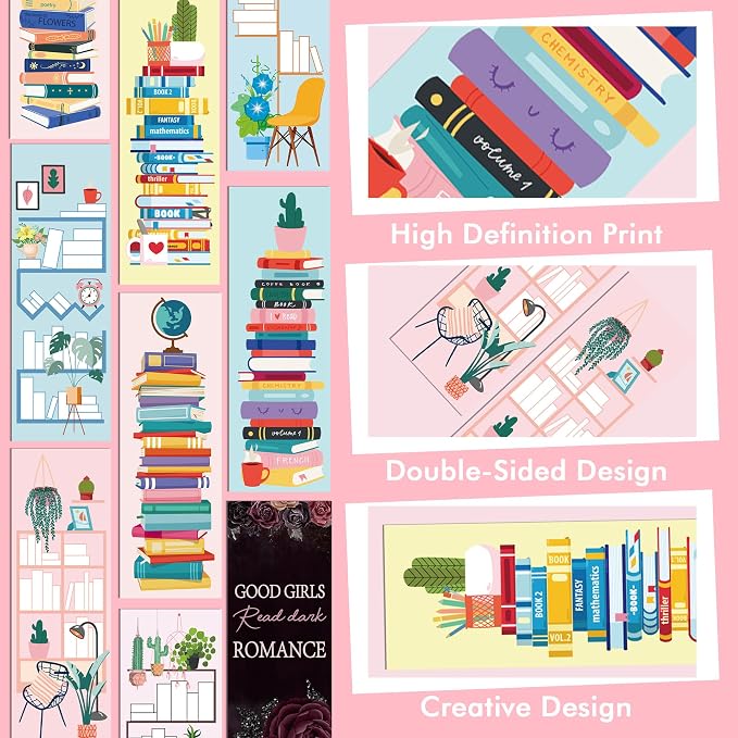 200 Pcs Bookshelf Bookmarks Bulk for Reading: Cute Book Tracker Bookmark for Kids Women, Creative Paper Book Marks Bookish Gifts for Book Lovers Students Stationery Back to School Supplies