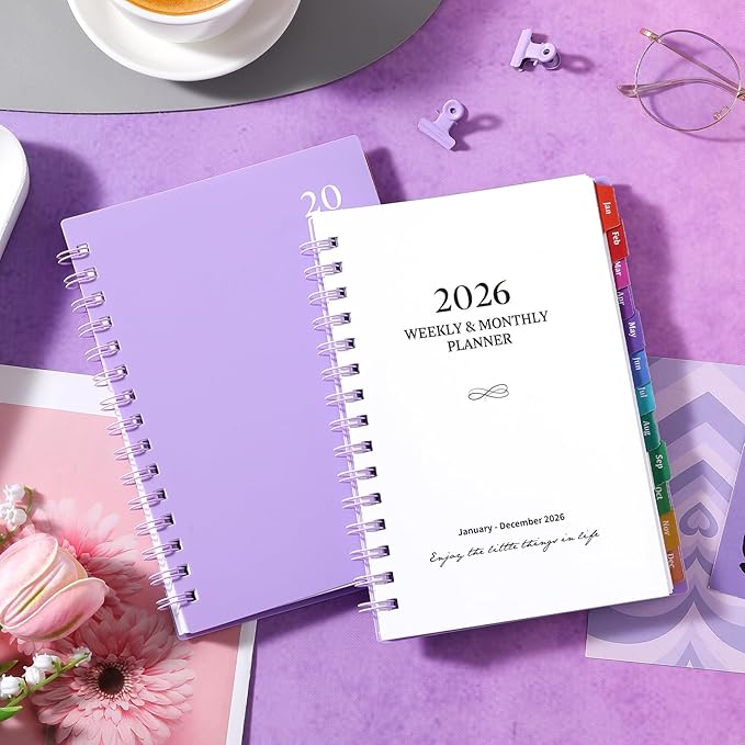 2026 Planner - 2026 Planner Weekly and Monthly from Jan. 2026 - Dec. 2026, Calendar Planners 2026 with Inner Pocket, Colorful Tabs, Planners for Women, 8.5" x 6.4" - Purple
