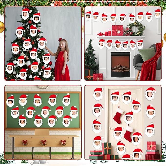 80Pcs Christmas Santa Claus Photo Cutouts Xmas Santa DIY Cutout Bulletin Board Christmas Santas Claus Paper Cut-Outs Classroom Decor for Photo Craft Classroom Home Xmas Winter Party Favor Supplies
