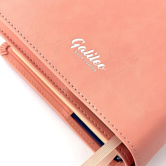 Galileo® Double AA Big Book Cover & 12 Steps & 12 Traditions | PU Leather | Coin Holder | AA Book Covers for Hardcover | AA Gift | Alcoholics Anonymous (Serenity Prayer/Pastel Peach)