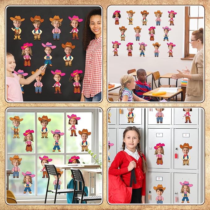 48Pcs Western Cowboy Hat Cutouts Bulletin Board Decorations Pink Cowgirl Paper Cut Outs DIY Photo Picture Craft for Kids Kindergarten Party Home Wall Back to School Classroom Birthday Supplies