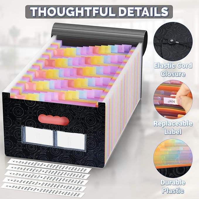AFMAT Accordion File Organizer, 60 Pockets Expanding File Folder w/Labels, Expandable Letter/A4 Size File Folder for Bill Tax Receipt, Portable File Organizer for Home Office School AF11BK