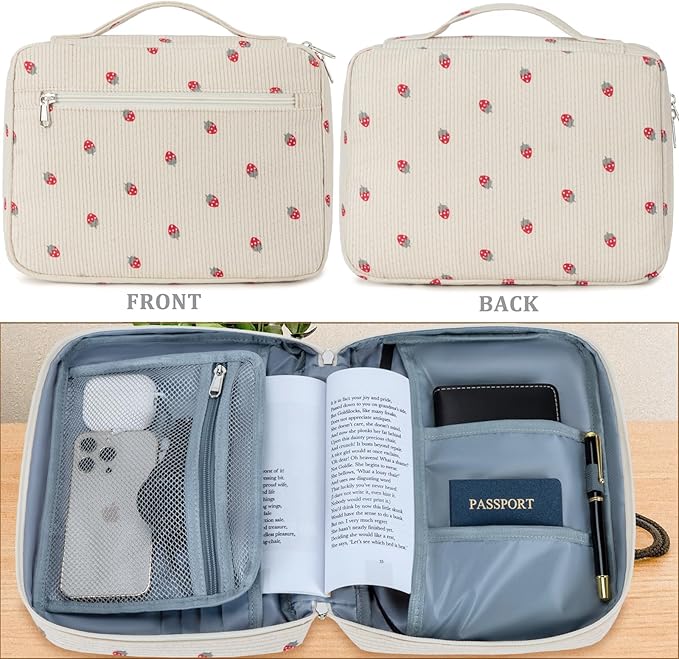 JIANYA Bible Cover Case for Women, Strawberry Bible Carrying Case Bible Carrier Bag for Girls with Handle and Zipper Pocket