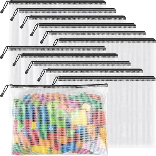 Umriox Mesh Zipper Pouch, 14.9x11.0 in (Black, 12 Packs), Toy Storage Bags, Waterproof Zipper Bags for Office Supplies, Puzzles, Board Game Storage & Cross Stitch Projects