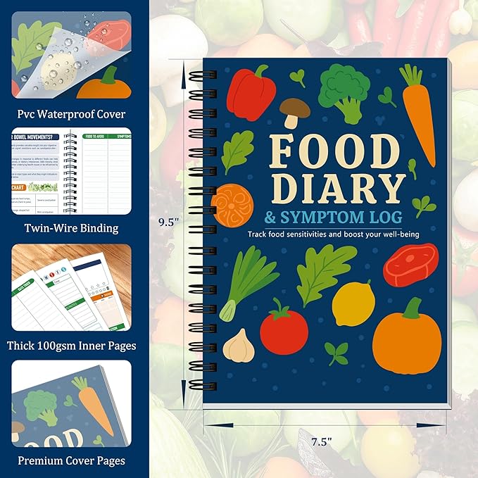 75-Day Food Diary & Symptom Tracker Journal for Gut Health – IBS, FODMAP, Allergy & Wellness Log Book | B5 Size Portable Digestive Health Planner with 100gsm No-Bleed Paper, 300gsm PVC-Protected Hardcover