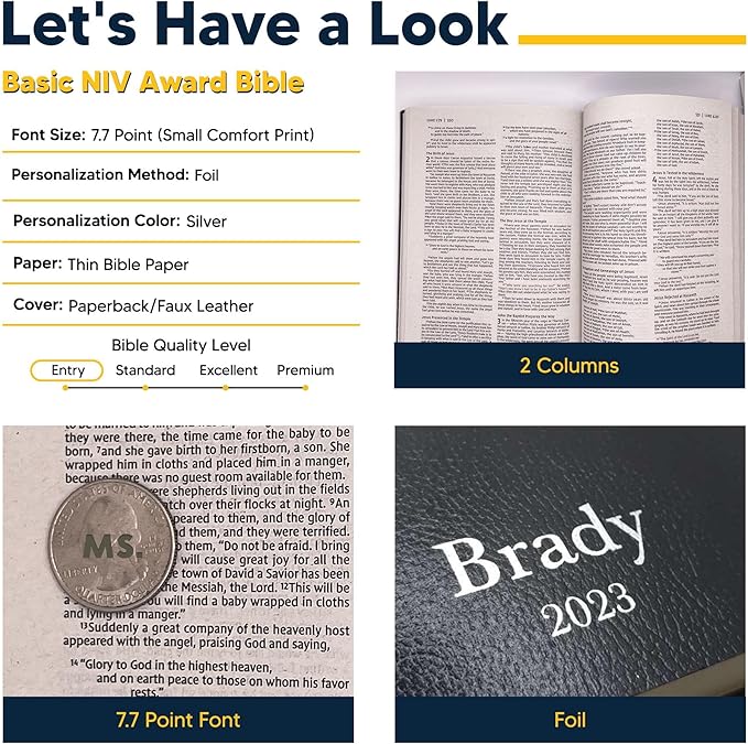 Personalized NIV Bible Faux Leather Small Print Economy Bible with Custom Name at The Lower Right Side & Red-Highlighted Verses, Custom Gift for Christian & Religious Events
