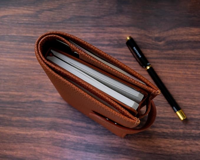 Genuine Leather Cover for Hobonichi Weeks/Weeks Mega with Pen Loop, Card Slots, Back Pocket, and Bookmarks (Brown)