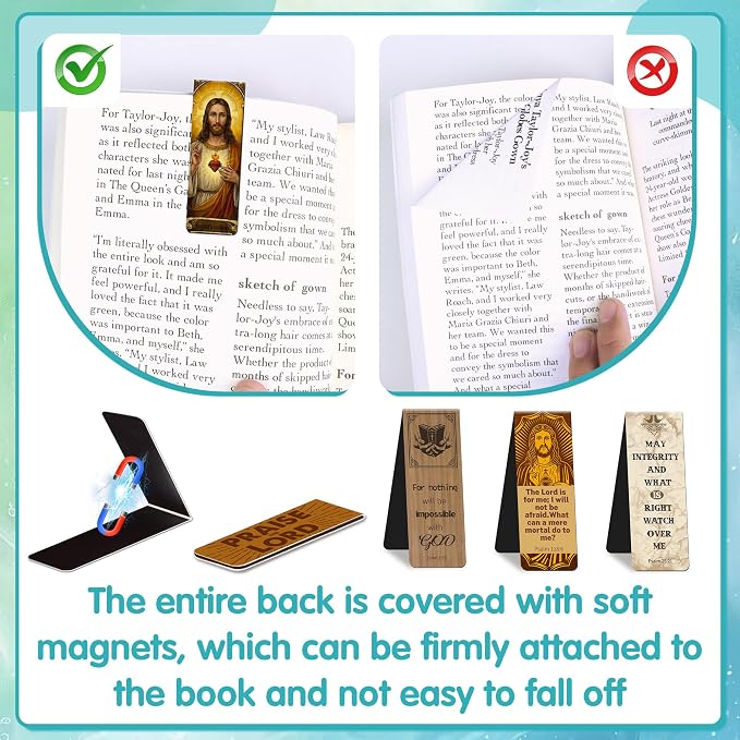 96Pack Magnetic Bookmarks Bible Bookmark Christian Bookmarks Bulk Book Marks for Reading Women Men Adults Kids Book Lovers Gifts, Cute Personalized Religious Magnet Bookmark Clips (Art Retro)