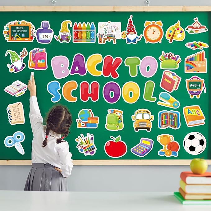 102 Pcs Back to School Cutouts Welcome School Classroom Bulletin Board Decorations Set School Bus for First Day Theme Party Decor DIY Book Chalkboard for Kids and Teacher Party Favor Supplies