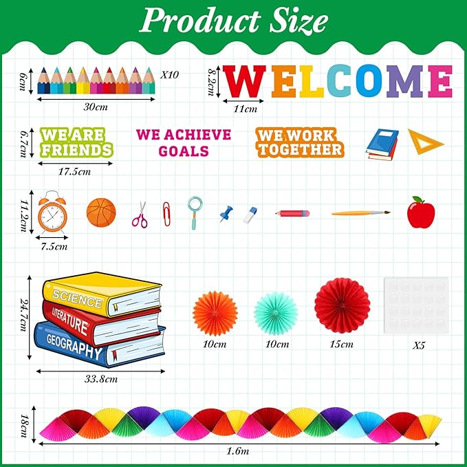 Pajean Welcome Bulletin Board Set Classroom Affirmation Station Bulletin Board Motivational Cutouts Colorful Paper Fans Pencil Border Trims for Back to School Chalkboard Wall Decor (Colorful)