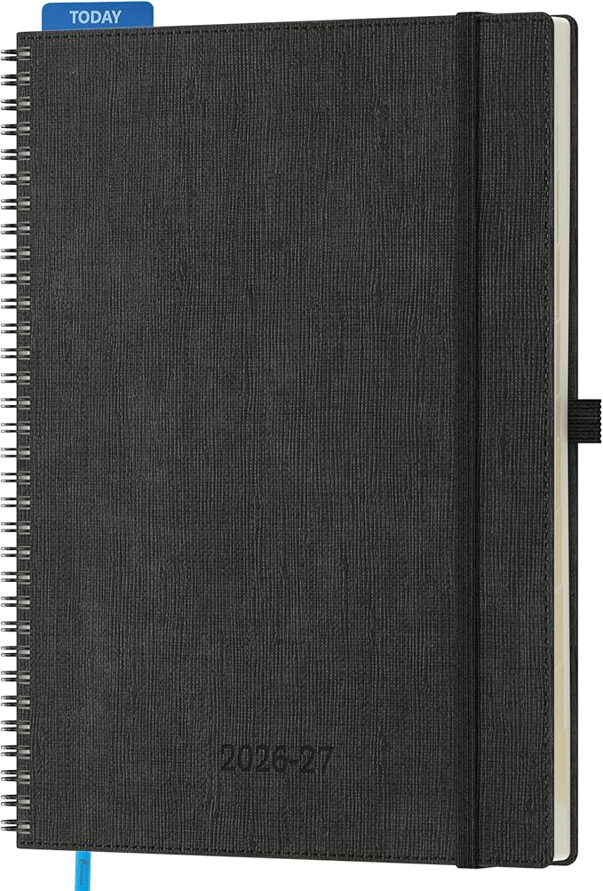 2026-2027 Planner, Daily Weekly Monthly Academic Planner, 18 Months Spiral Bound Agenda, 8.5"x11.5", Vertical Layout, Calendar Planner, Vegan Leather Soft Cover, Black