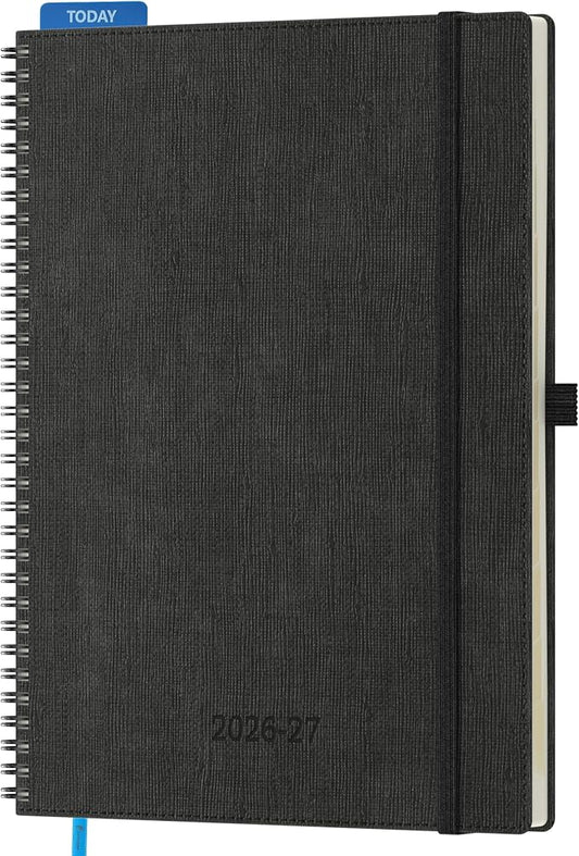 2026-2027 Planner, Daily Weekly Monthly Academic Planner, 18 Months Spiral Bound Agenda, 8.5"x11.5", Vertical Layout, Calendar Planner, Vegan Leather Soft Cover, Black