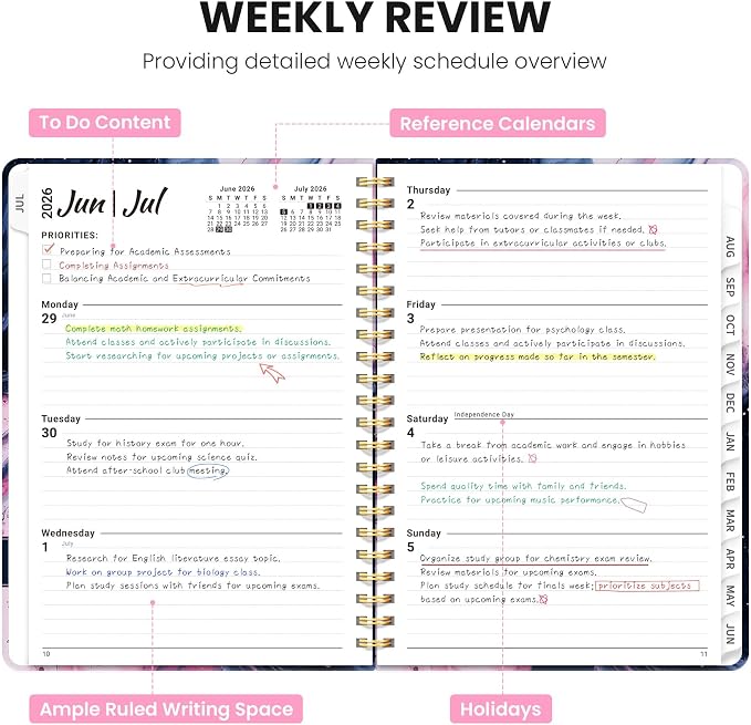 Planner 2026-2027, Monthly and Weekly Calendar Academic Planner July 2026 - June 2027, Hardcover Student Teacher Planning Agenda Book with Tabs, Perfect for Office School Supplies, A4 (8.5" x 11") - Pink Vortex