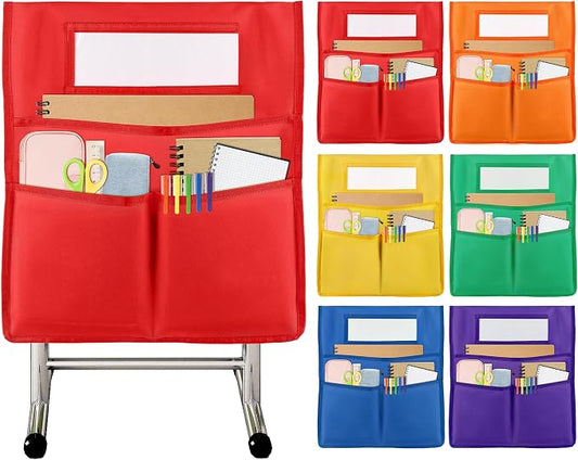 gisgfim 6 Pcs Chair Pockets for Classroom 19 x 17 inch Seat Sacks for Classroom Chairback Pocket Chart 3 Pockets Chairs Seat Back Organizer with Name Tag for School Home Classroom Supplies(Colorful)