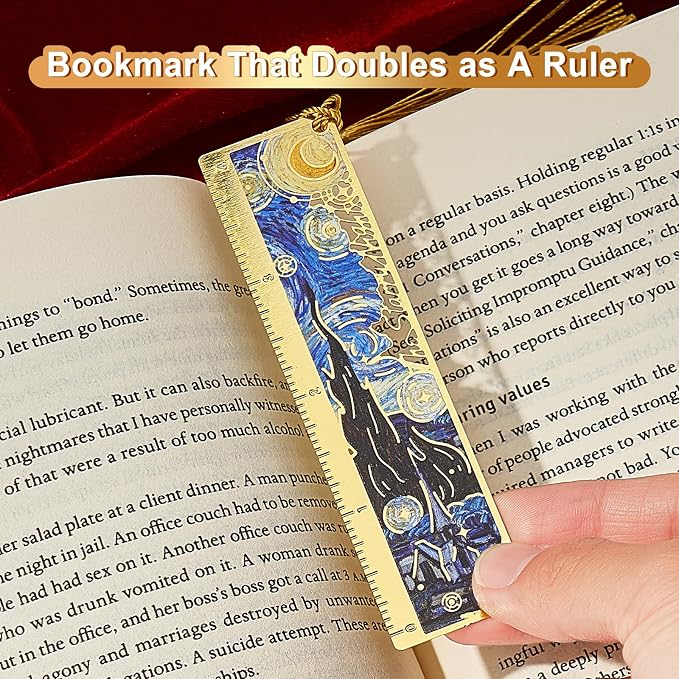 4 PCS Metal Bookmark Ruler, Hollow Van Gogh Book Marks for Reading Women & Men, Journals, Planners,Book Lovers Gift