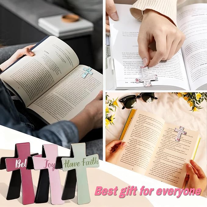 16PCS Magnetic Cross Bookmarks Gifts, Magnetic Bookmark Christian Cross Magnetic Page Markers Religious Bible Verses Bookmarks for Bible Study, Readers, Teachers, Students (B)