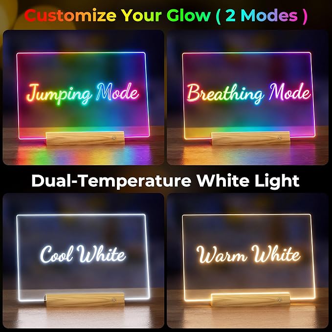 Rechargeable 11.8”×7.9” Glow Doodle LED Note Board with Colors,2 Modes&7 Colors with Remote Control,LED Drawing Board for Office/Café/Home Decor&Message,Birthday/Holiday Gifts,Wood Grain