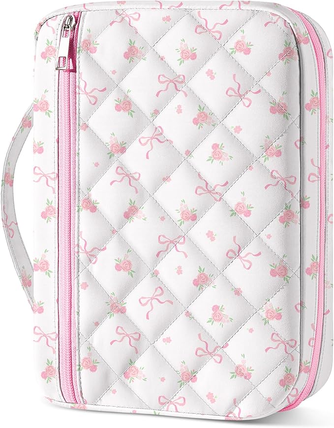 Bible Cover Case for Women, Quilted Bible Cover Bag with Handle for Girls, Bible Carrying Case Study Supplies Accessories for Women