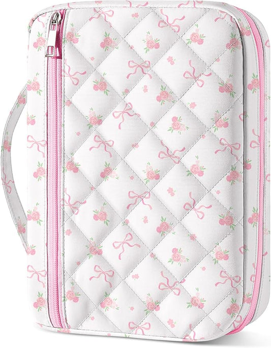 Bible Cover Case for Women, Quilted Bible Cover Bag with Handle for Girls, Bible Carrying Case Study Supplies Accessories for Women