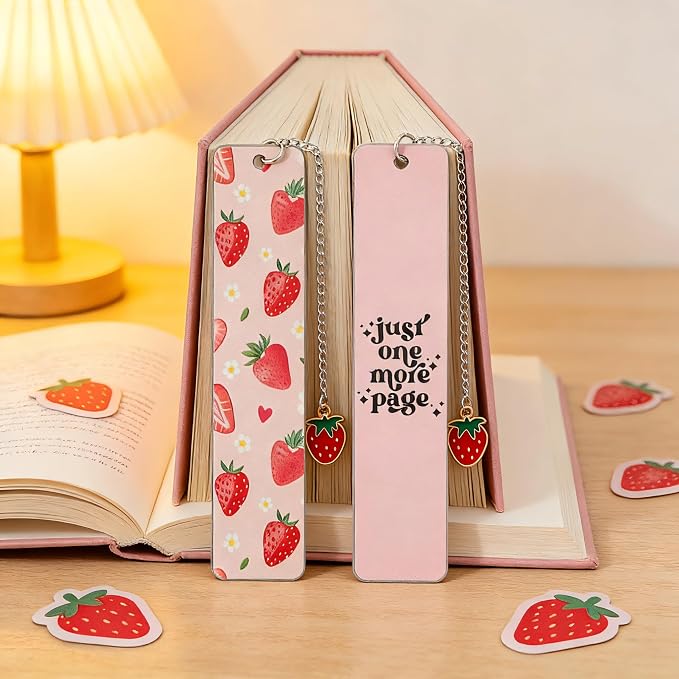 Pink Bowknot Stainless Steel Bookmark - Printed with Cute Bowknot Patterns & Equipped with Heart Pendants, Ideal for Female Readers, Perfect Birthday Gift for Girlfriends (Double-Sided C)