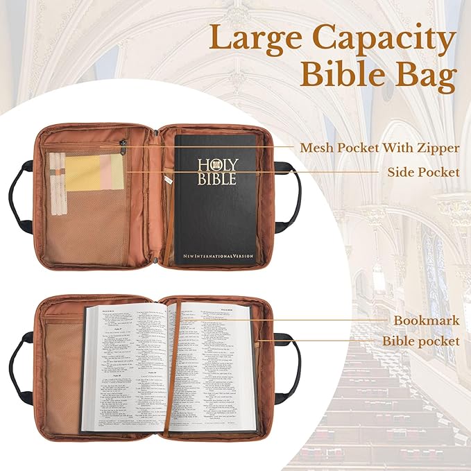 ZHIERNA Tactical Bible Cover for Men, Double Layer Large Bible Case Church Bag with Multiple Pockets, Bible Carrying Case for Women with Top Handle and Shoulder Strap