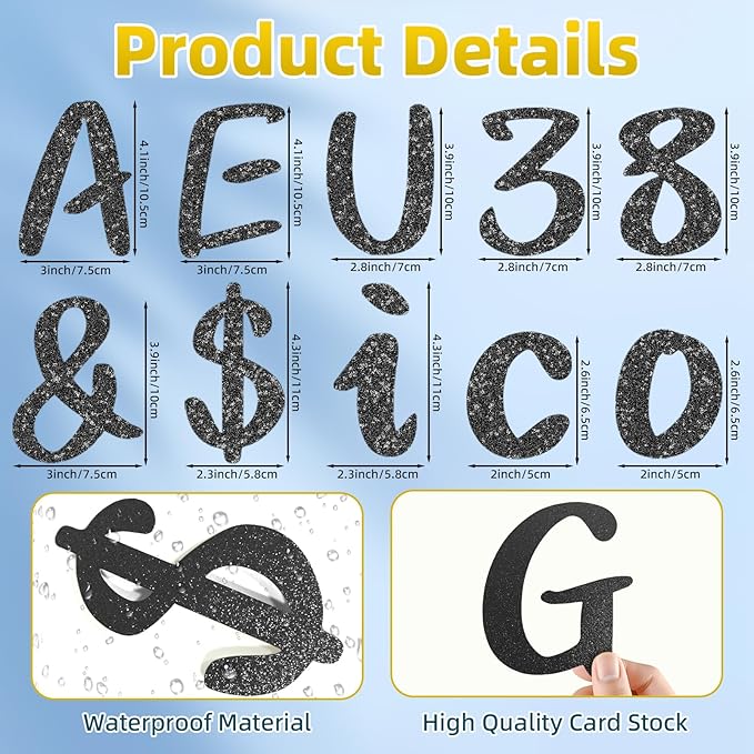 273 Pcs 4 Inch Glitter Bulletin Board Letters Set - Poster Board Letter Cutouts with Alphabet, Symbols, Numbers, Storage Bag - Classroom Decor, DIY Projects, Teacher Supplies, Office (Black)