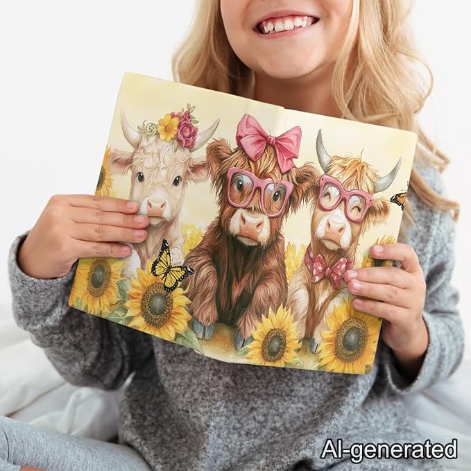 Dreaweet Sunflower Highland Cow Book Cover for Women Girls Cute School Book Sleeve Protector Hardcover Textbook Paperback Covers Stretchy Up to 9 x 11 Inches Office Supplies