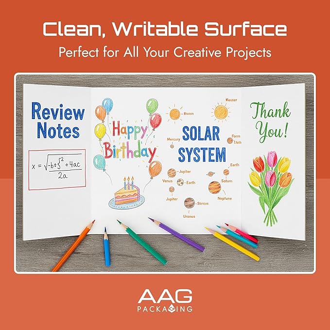 Trifold Presentation Board, Double-Wall Construction, Smooth Edges, Foldable Storage, for School Projects, Business Presentations (White, 36 x 48 x 0.78 inch)