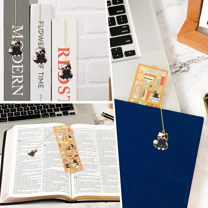 Teacher Appreciation Gift, Black Cat Metal Bookmark with Charm and Gift Box, Bookmarks for Women, Reading, Book Mark Gifts for Cat Lover, Graduation, Reader, Book Lover, Friends, Bestie, Mom, Dad