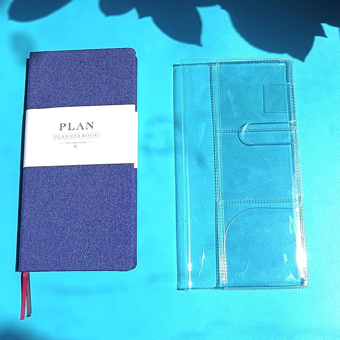 Undated Weekly Planner A6 Size - Weekly & Monthly Pocket Organizer, Portable Travel Notebook, Office Schedule Book,Gift Idea (Blue with a Clear Cover)