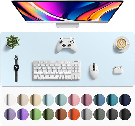 Aothia Faux Leather Desk Mat - Large Mouse Pad, Non-Slip PU Leather Blotter, Waterproof Writing Surface for Office and Home (Baby Blue, 42" x 17")