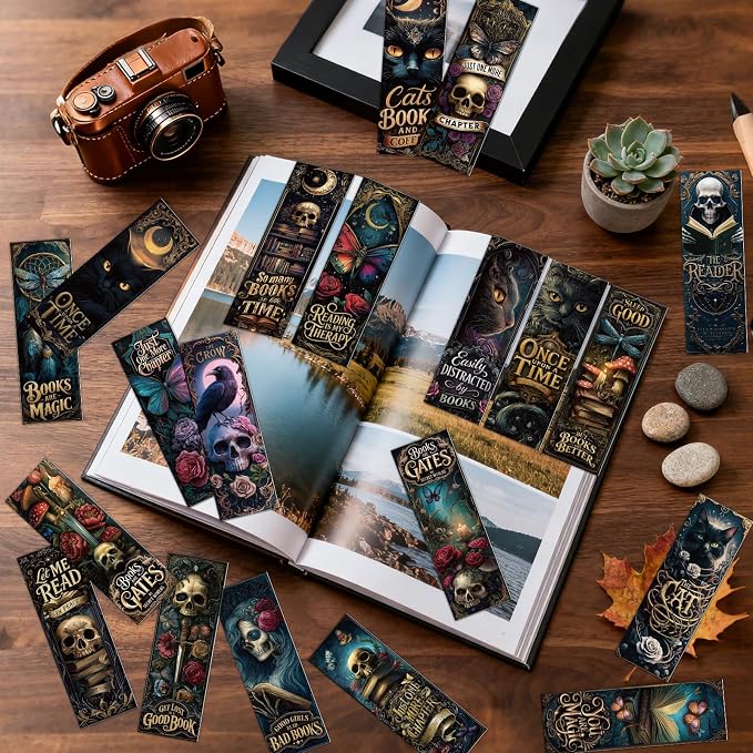 Dark Romance Bookmarks Gifts Set - Wxiben 120 Pcs Dark Fantasy Book Marks for Book Lovers Gothic Skull Bookmark Tarot Cards Book Markers for Women Men Students Teachers School Supplies