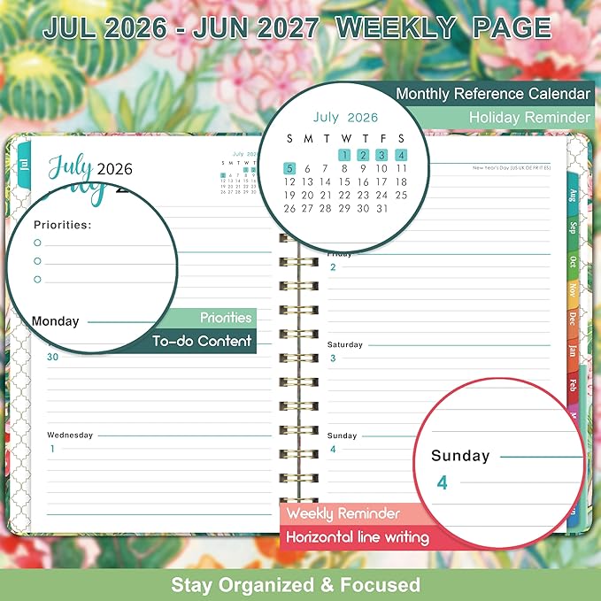 2026-2027 Planner - Academic Planner 2026-2027 from July 2026 - June 2027 with To-Do List, 6.3'' x 8.4'', Strong Twin-Wire Binding, Inner Pocket, Elastic Closure