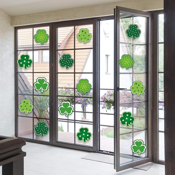 Blulu Shamrocks Clover Cutouts for Classroom Bulletin Board Decorations Large St. Patrick's Day Shamrock Paper Cutouts with Adhesive Dots for School Office Ireland Party Supplies, 5.9x5.9 Inch(80 Pcs)