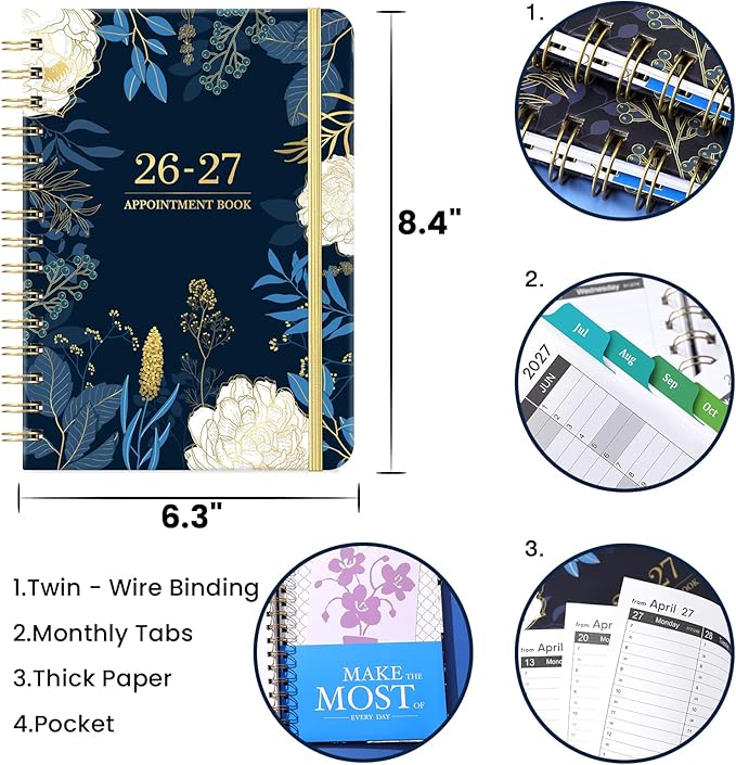 2026-2027 Appointment Book - Planner 2026-2027, Daily Hourly Planner, July 2026 - June 2027, Weekly & Monthly Planner, 6.3" x 8.5", Half Hour (30 Mins) Interval, Colorful Tabs, Thick Paper, Inner Pocket