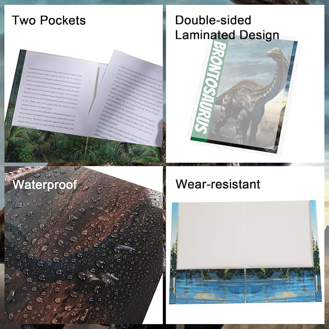 16PCS Dinosaur File Folders for Kids Pocket Folders for School Documents Folder Binder with 2 Pockets File Folders Decorative Office Products Letter Size