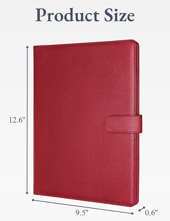 Mymazn Padfolio Portfolio Folder, Faux Leather Interview Resume Folder with Document Organizer & Business Card Holder, Letter-Sized Notepad Legal Pad Holder for Men Women (Dark Red)