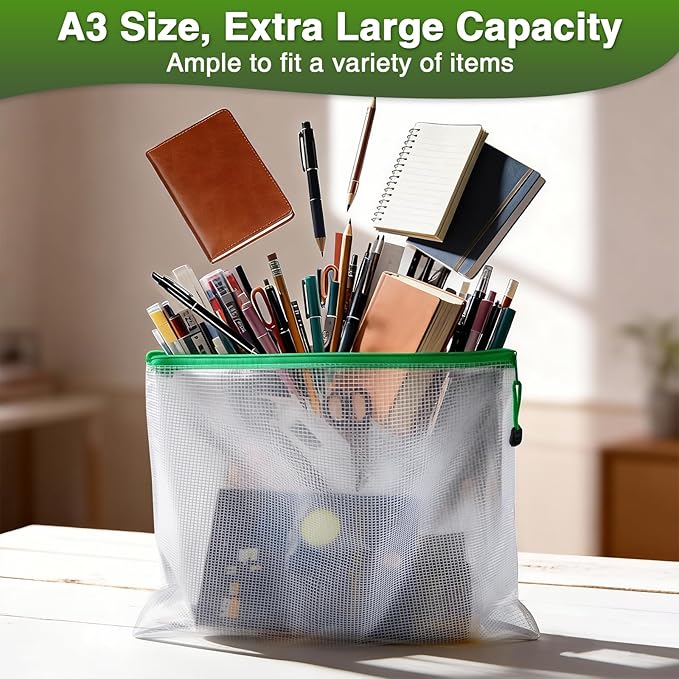 Umriox Mesh Zipper Pouch, 16.9x12.4 in (12 Colors, 36 Packs), Zipper Bags, Board Game Storage Bags, Clear Zipper Pouches for Puzzles, Games, Cross Stitch Projects and Classroom Supplies
