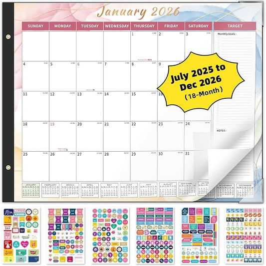 Ospelelf Calendar 2026-2027 Large Desk Calendar 2026 Monthly Desktop Calendar 22” x 17", 18 Month Calendar with Plastic Cover, Use Jan 2026 - June 2027, Multicolor
