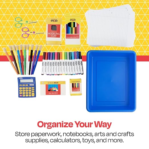 School Smart Sturdy Plastic Storage Tray, Multifunctional Design for Classroom, Home, and More, Letter Size, Blue